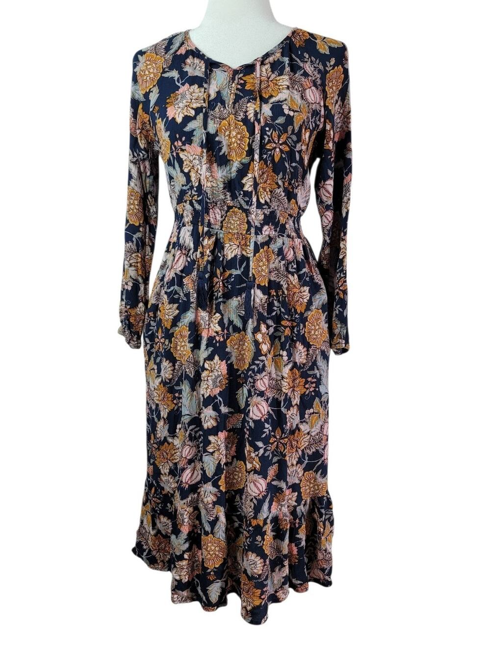 Boho KNOX ROSE 70s Hippie Paisley Cowgirl Long Bell Sleeve Maxi Dress Size XS